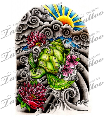 Marketplace Tattoo Japanese Half Sleeve - Japanese Turtle Tattoo Designs (400x400)