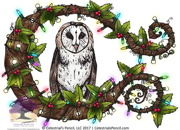 New Christmas Owl Full Color Illustration Available - Cartoon (580x416)