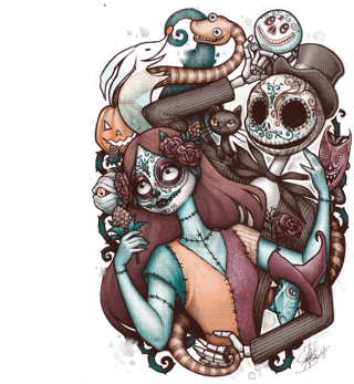 The First Is A Lovely Dia De Los Muertos Take On The - Dia De Los Muertos Nightmare Before Christmas (400x353)
