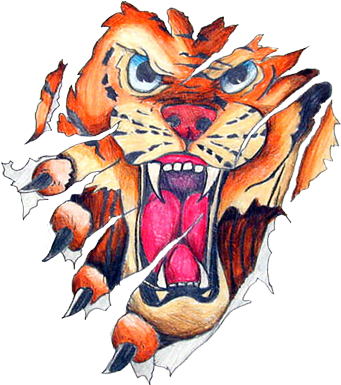 Tattoo Skin Color Colored Ripped Rip Tiger Claw Chest - Png Tiger New Tattoo (341x385)