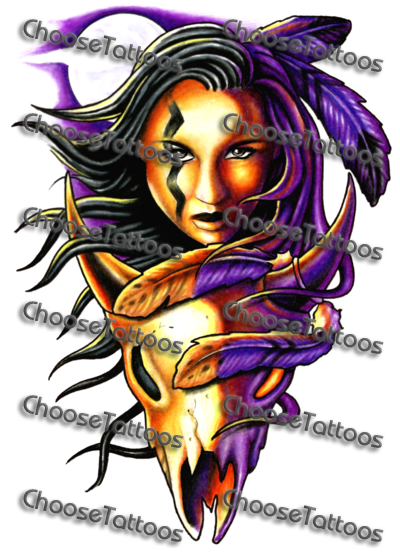 Native American Skull Tattoos - Illustration (400x552)