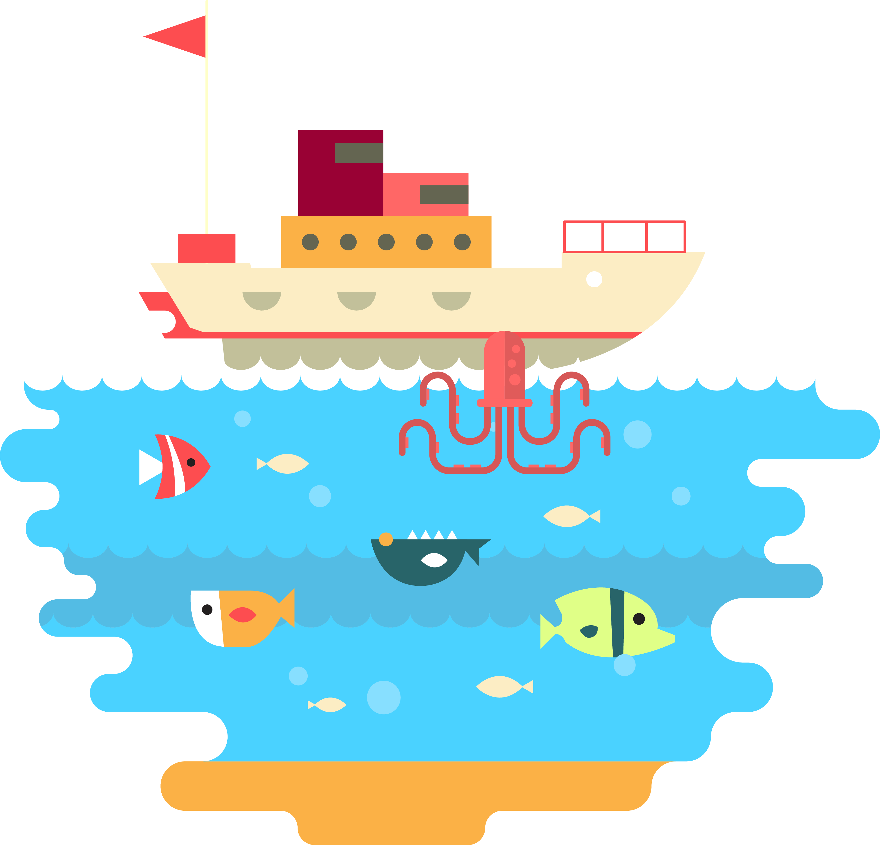 Sea Euclidean Vector Illustration - Oceano Animado Png (3670x3523)