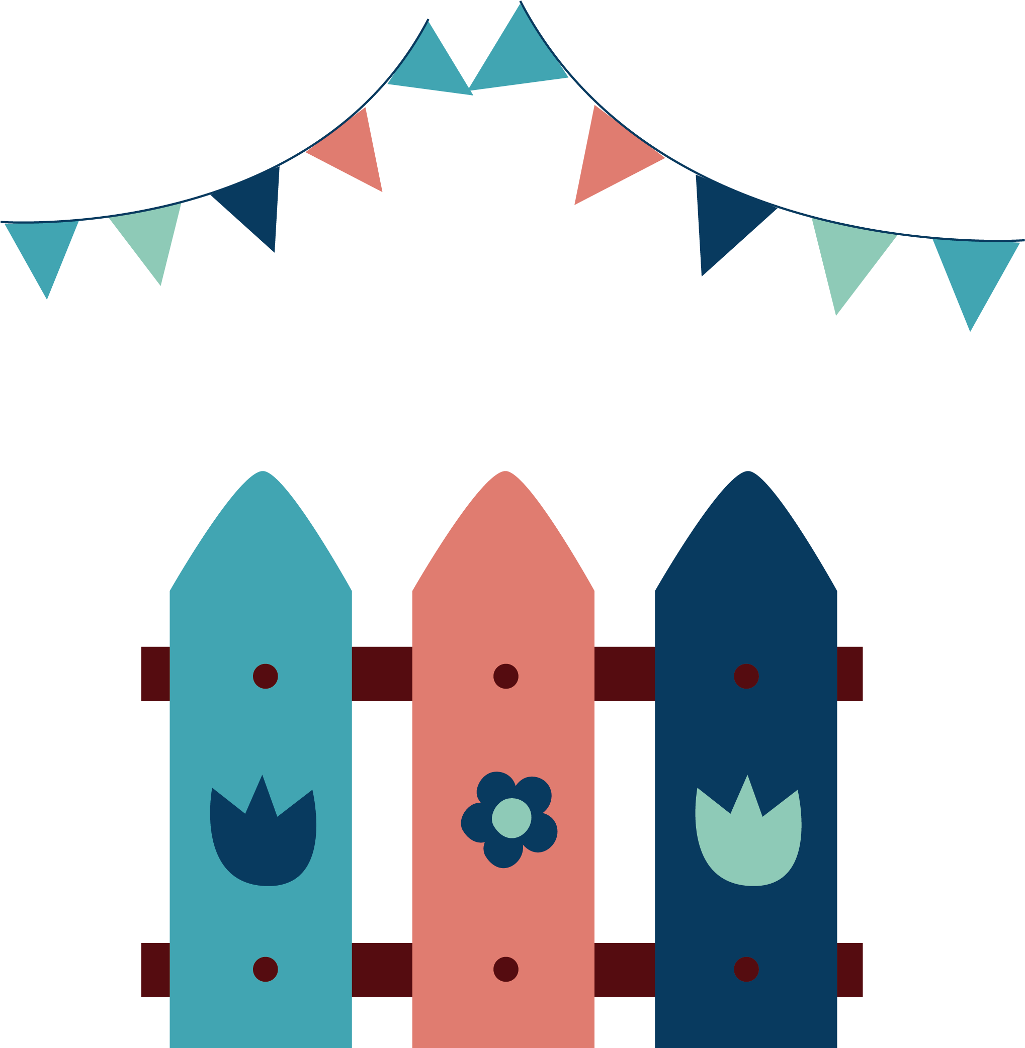 Cartoon Fence With Colored Flags - Notebook Bullet Journal Dot-grid,graph,lined,blank (2173x2390)