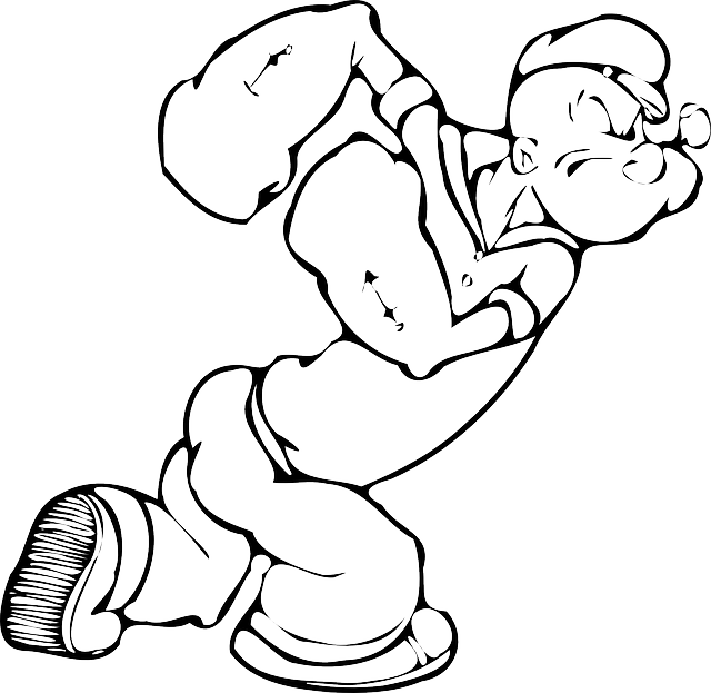 Popeye Sailor, Man, Cartoon, Show, Draw, Muscles, Popeye - Gambar Popeye Hitam Putih (640x623)