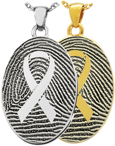 Oval Fingerprint Jewelry With Awareness Ribbon Shown - Awareness Ribbon Fingerprint Oval Sterling Silver Cremation (500x500)