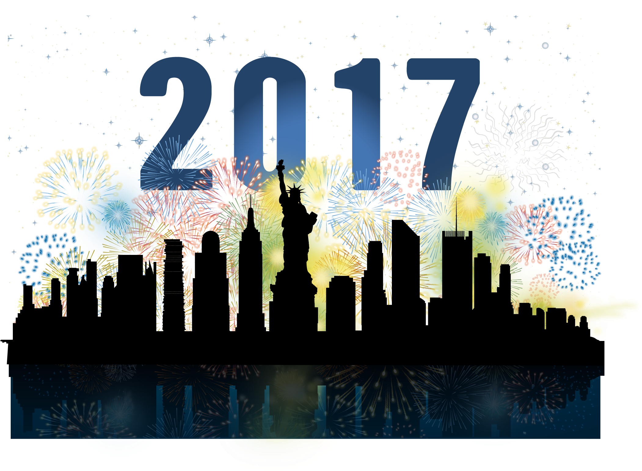 New York City Skyline Silhouette Watercolor Painting - Reflection (2235x1589)