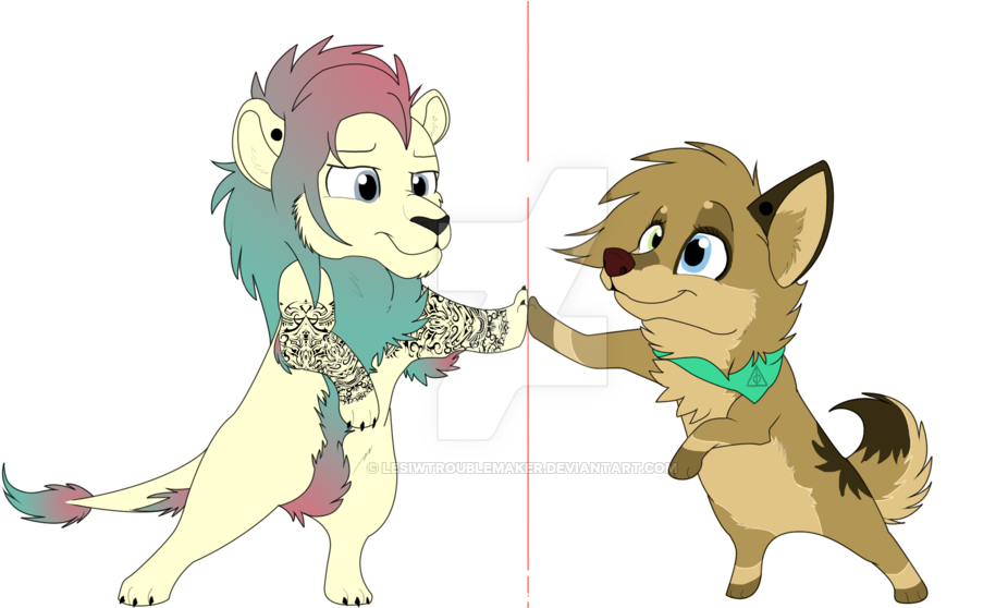 Couple Chibi Lion And Wolf By Nerdywolftrash - Cartoon (1024x557)