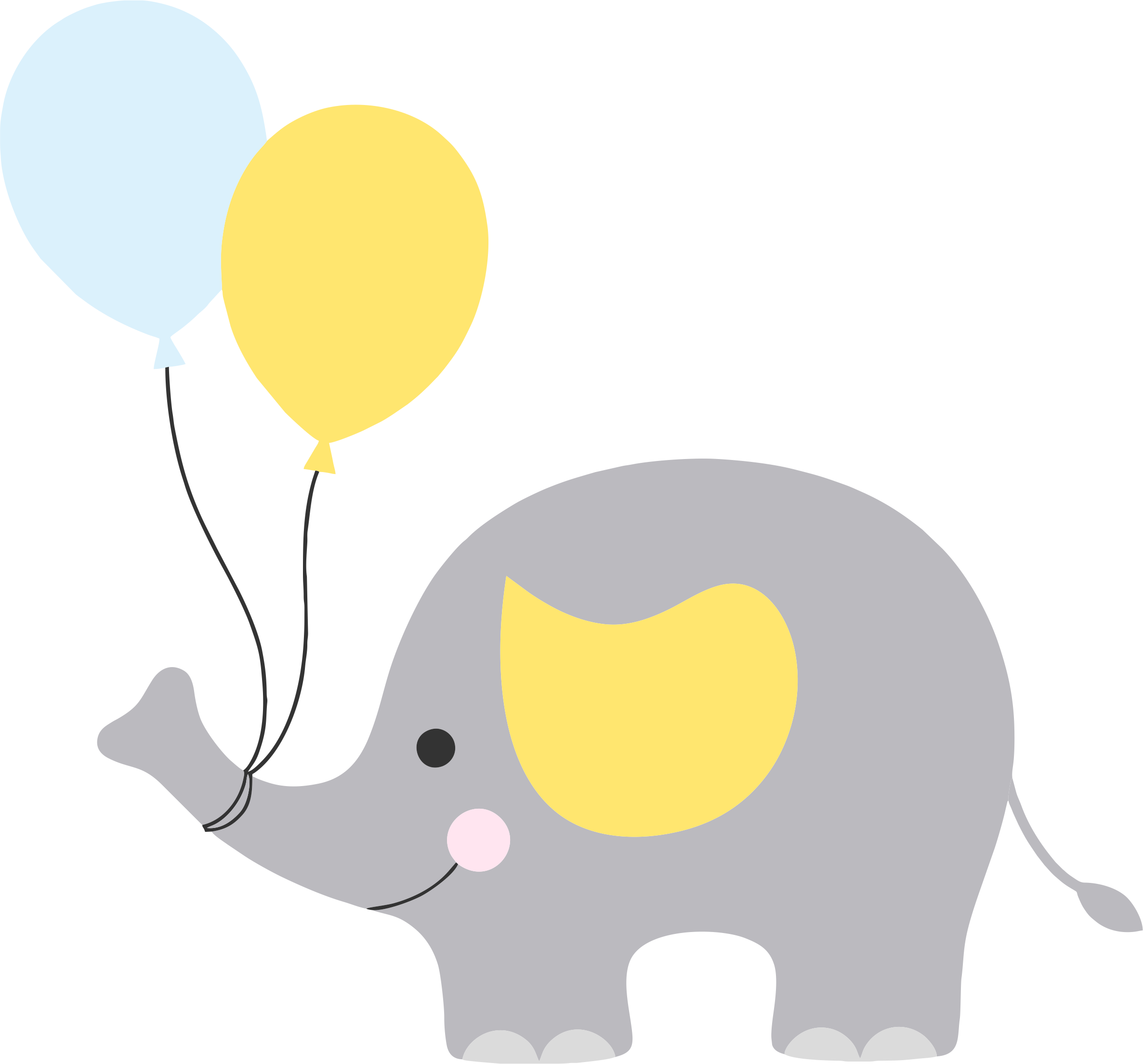 Elefantinho Cha De Bebe Png - Elefantinho Cinza Com Amarelo Png (2373x2209)