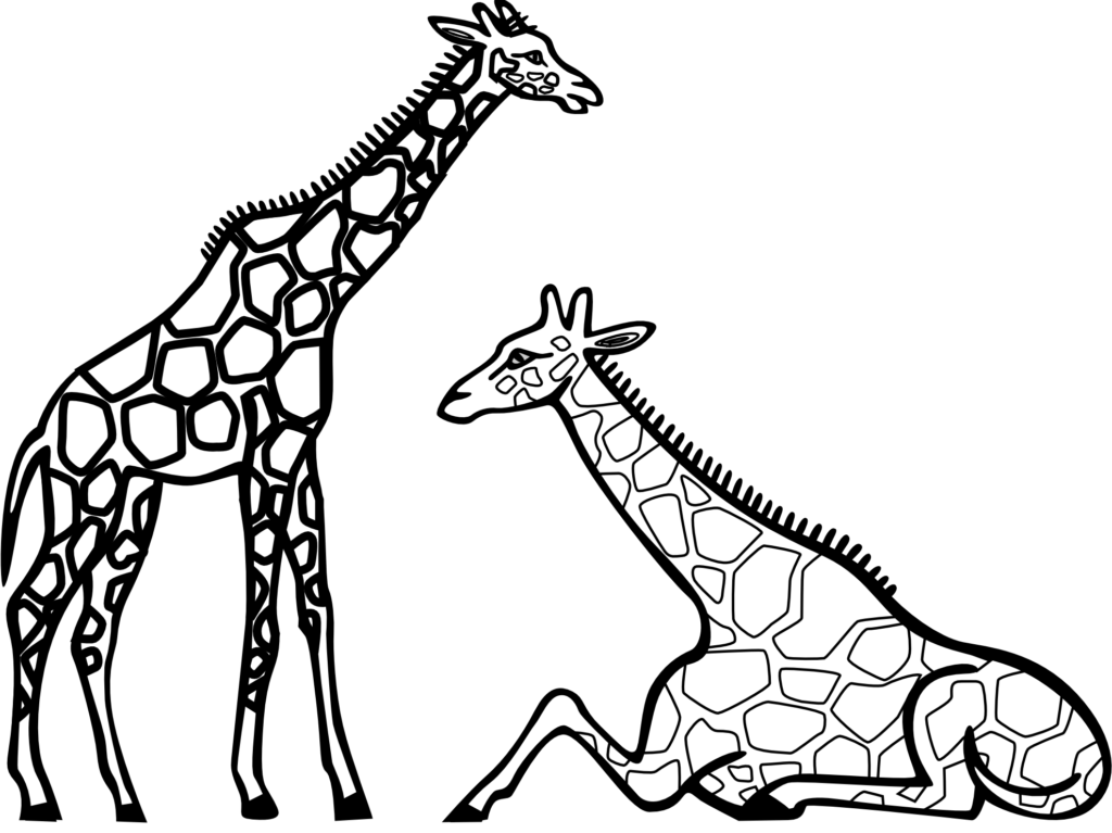 Child Clipart Black And White Elephant Clipart - Giraffe Coloring (1024x767)