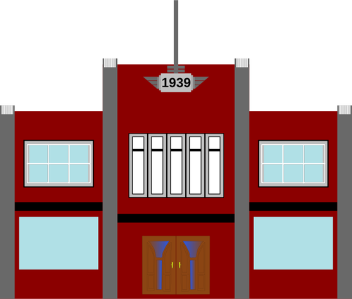 Vector Illustration Of Late 1930s Art Deco Commercial - Red Building Clipart (500x425)