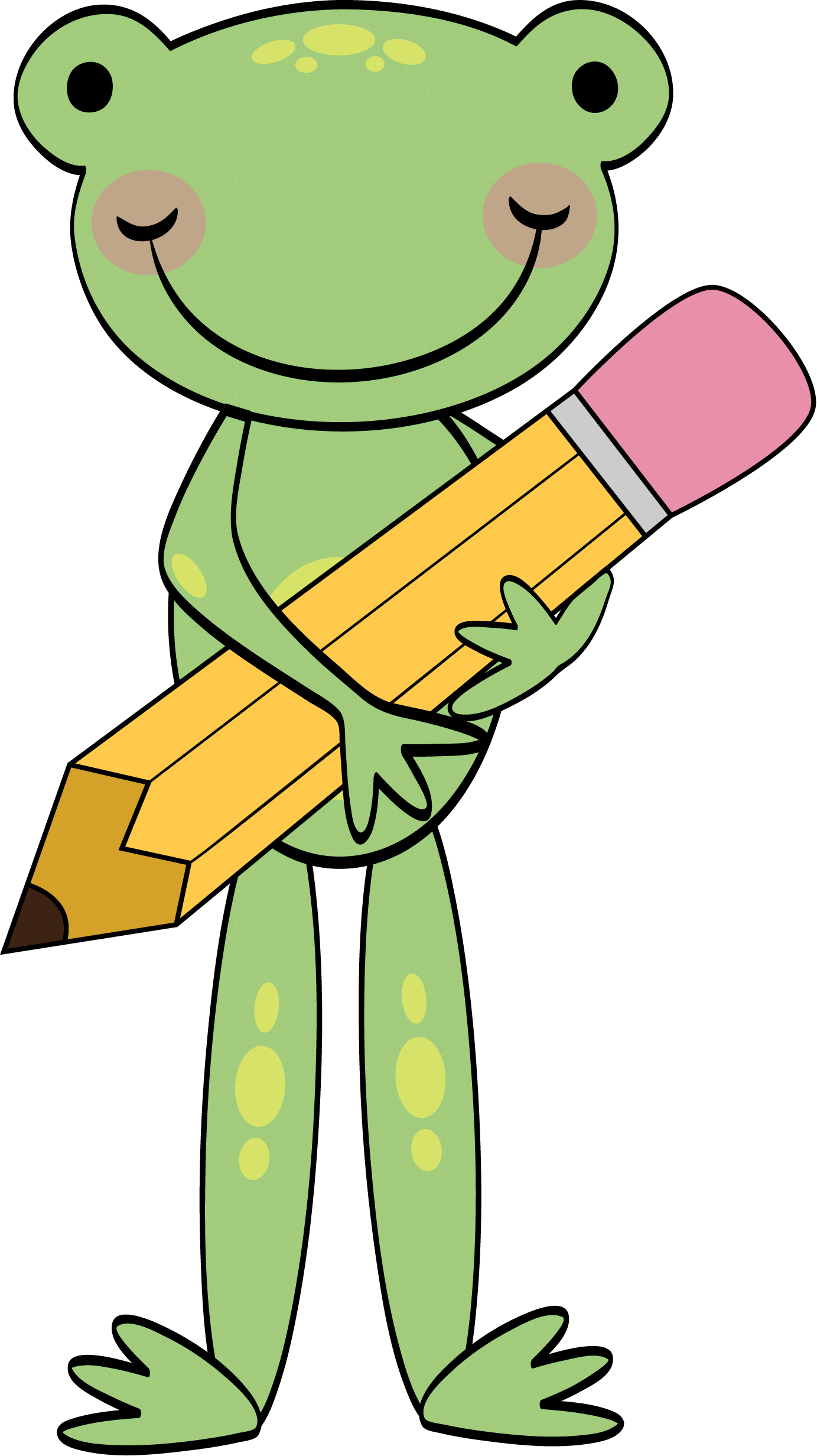 Frog With Pencil Clipart - Pencil Frog Clipart (1383x2463)