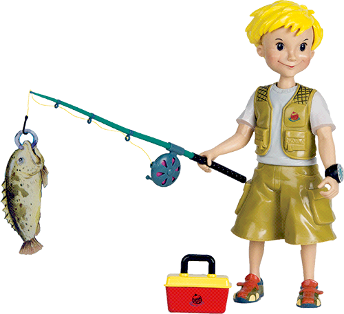 Boy With A Fishing Pole And Fish Toy - Boy Fishing Poles (500x457)