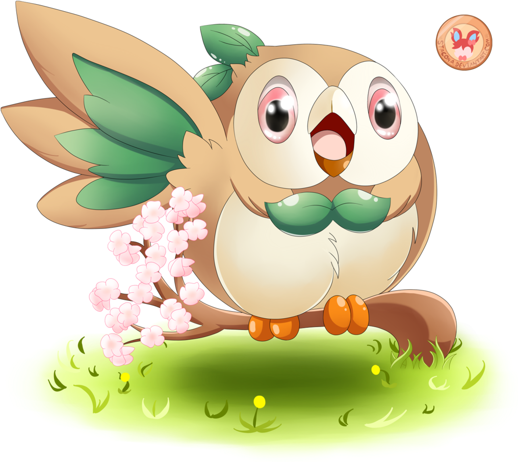 Blossoming Spring With Rowlet By Stacona Blossoming - Cartoon (1024x911)