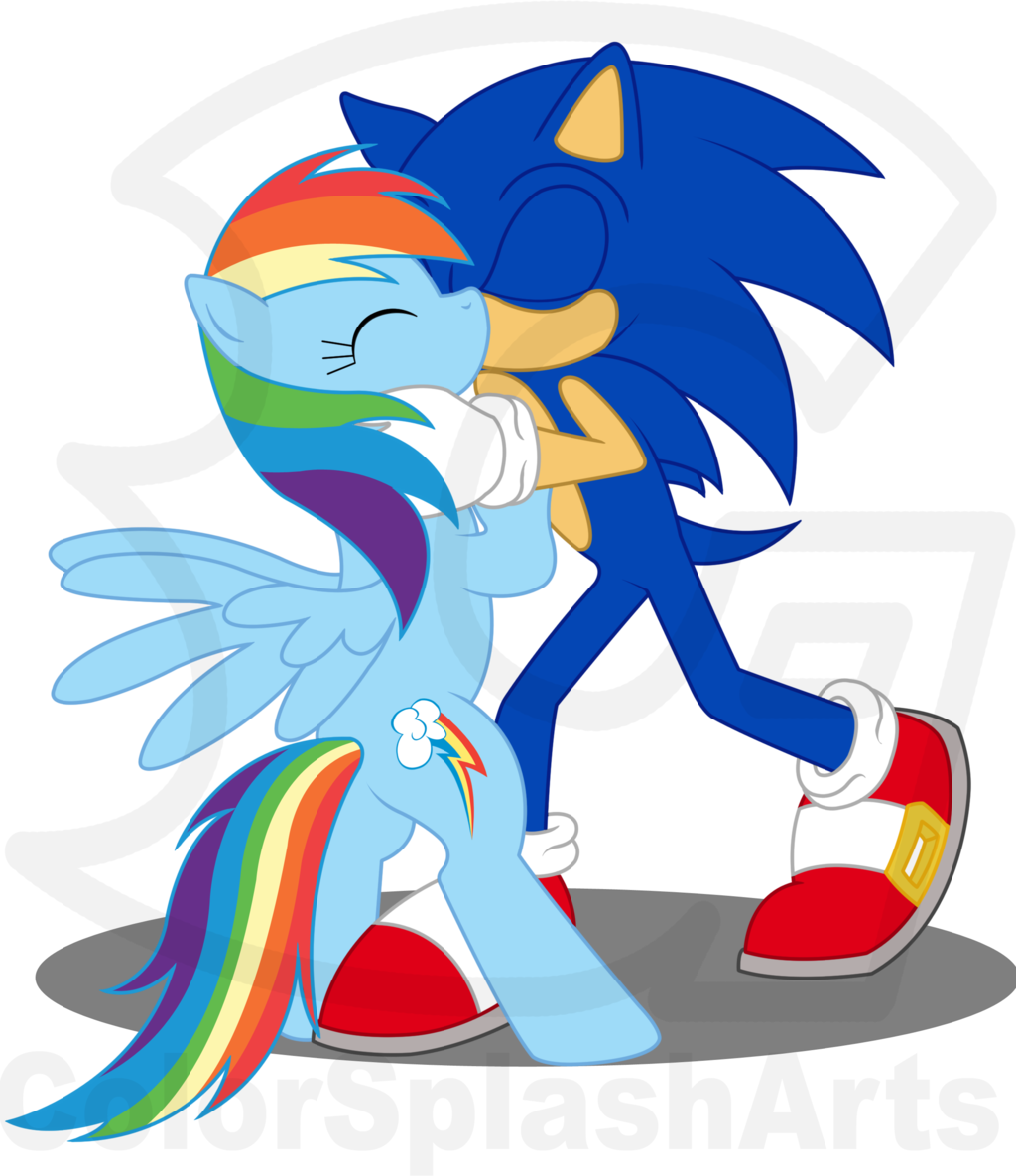 Please Note, Before Anyone Who Doesn't Like This Couple - Sonic And Rainbow Dash Kiss (1024x1185)