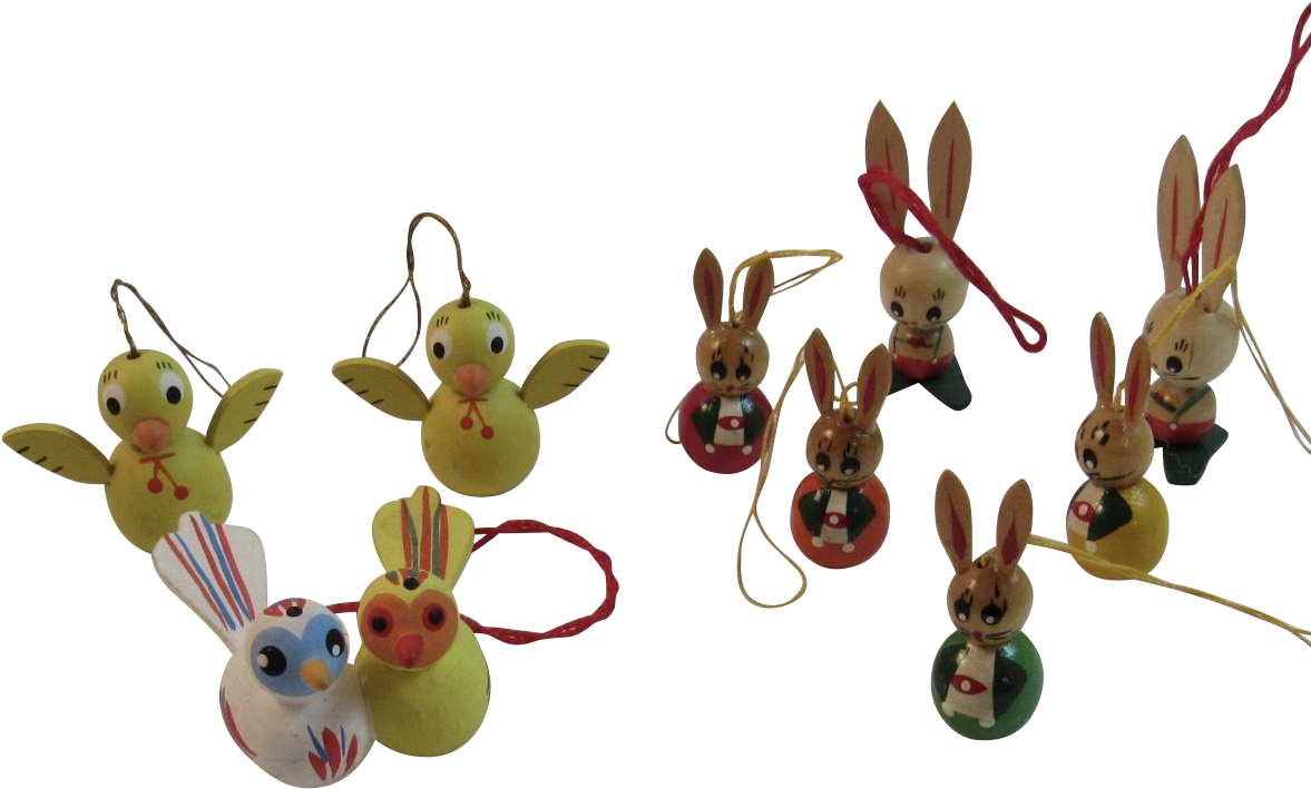 9 Miniature Easter Bunny And Chick Wood Ornaments Vintage - Plush (1176x1176)