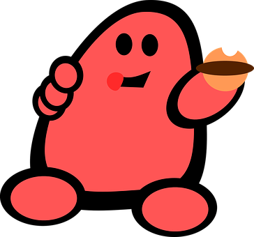 Man, Red, Cartoon, Comic, Figure, Eating - Gambar Orang Makan Kue Kartun (364x340)