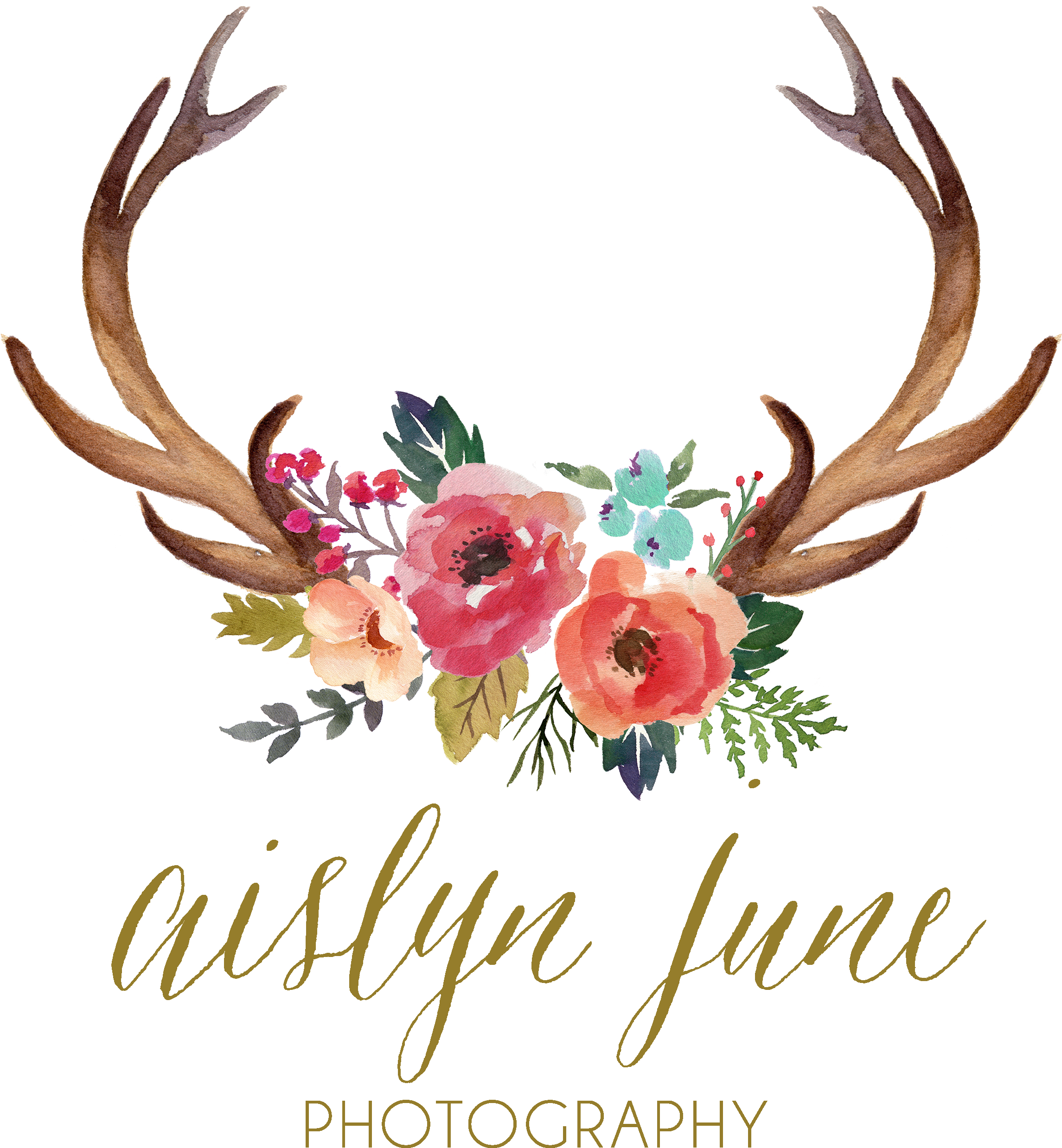 Deer Antler Watercolor Painting Clip Art - Deer Antlers With Flowers (3000x3000)