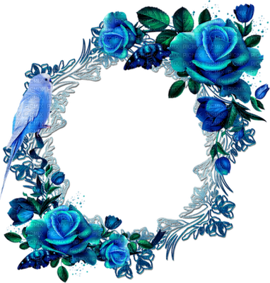Frame Round Bp - Blue Flower Frame Rose (382x400)