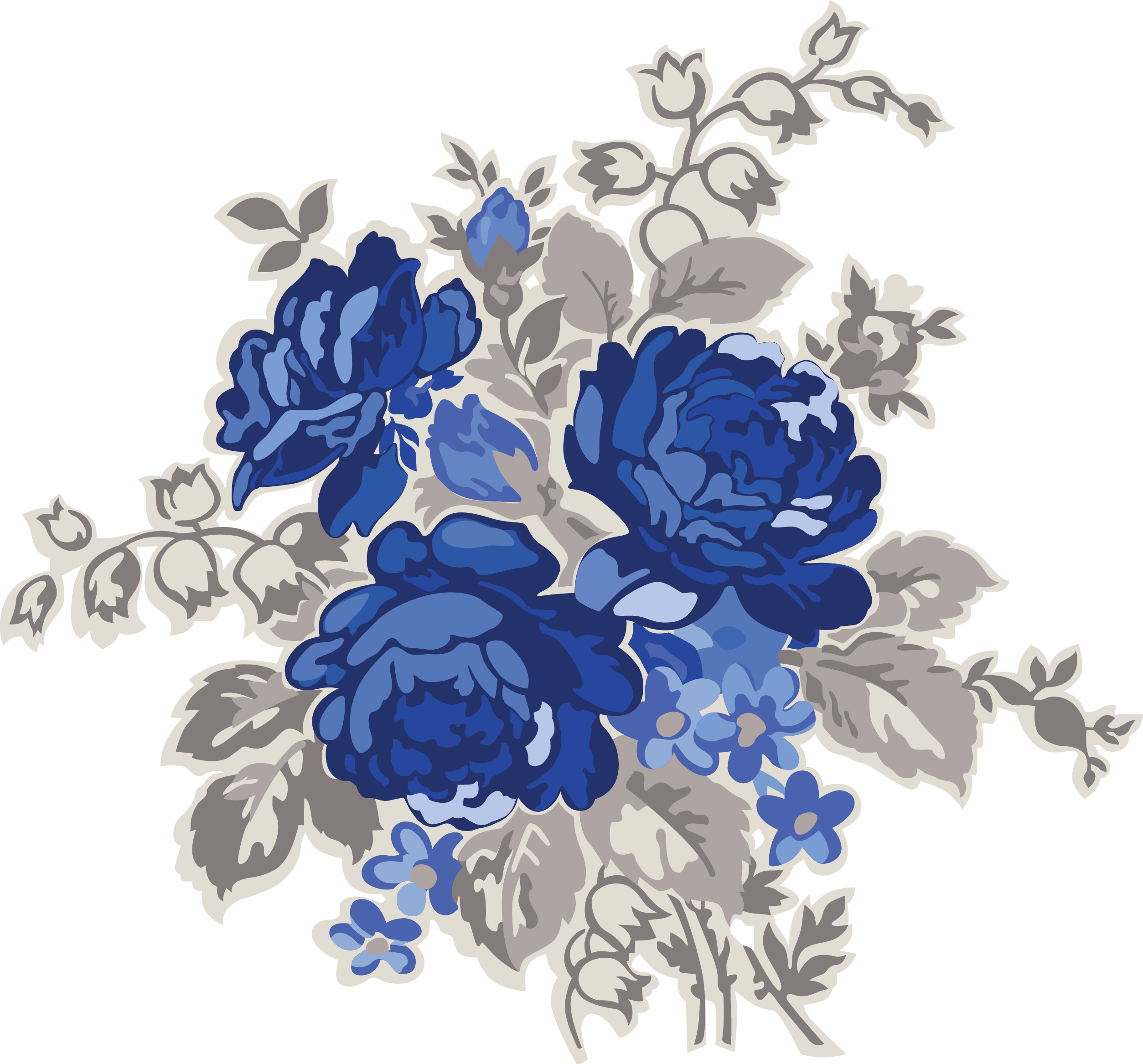 My Design / Blue Flowers - Blue Vintage Floral Pattern Background (2507x2334)