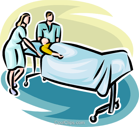 Person On A Gurney With Hospital Staff Royalty Free - Hospital Clipart (480x437)