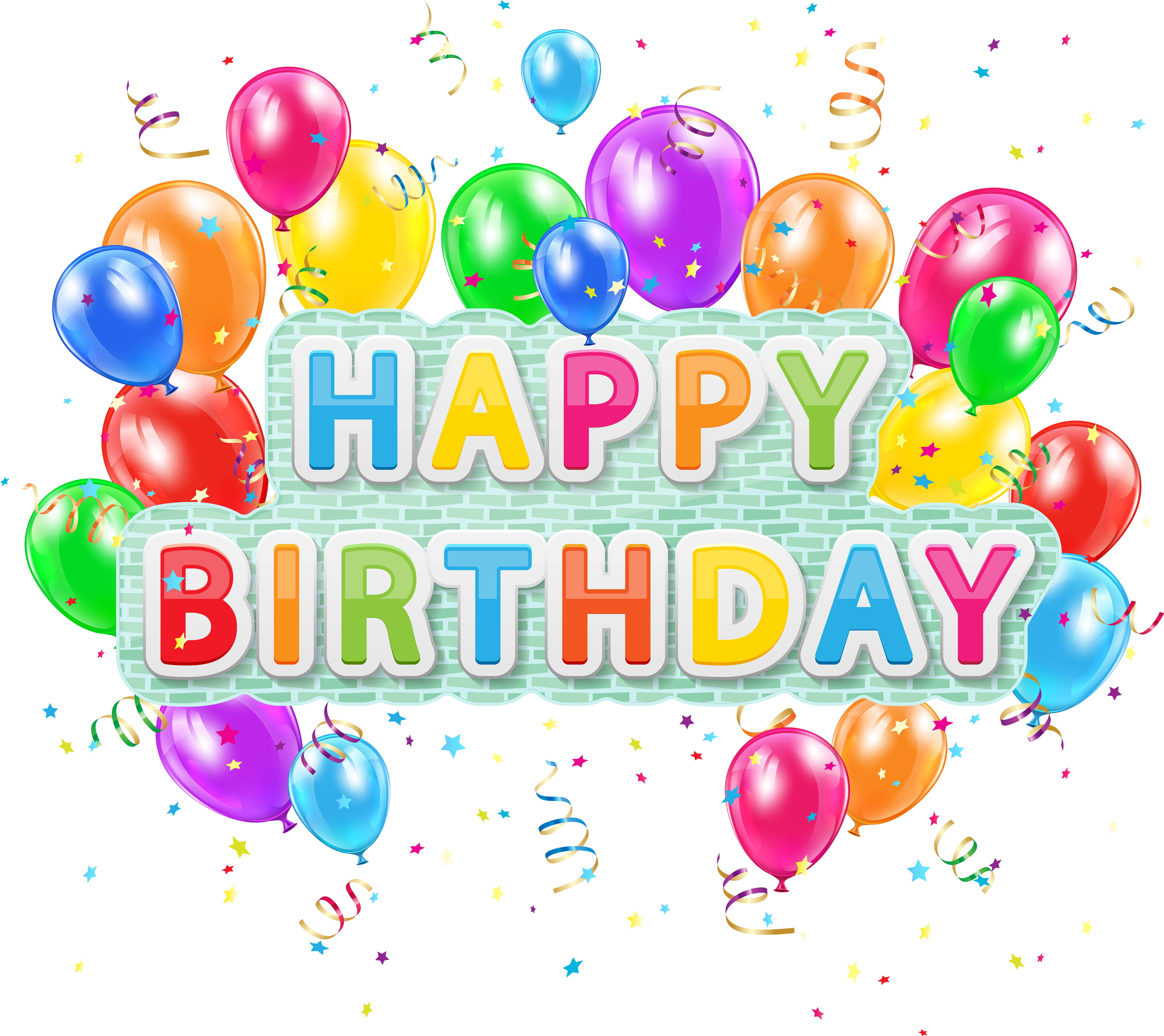 Happy Birthday Deco Text With Balloons Png Clip Art - Happy Birthday Text Png (6000x5344)