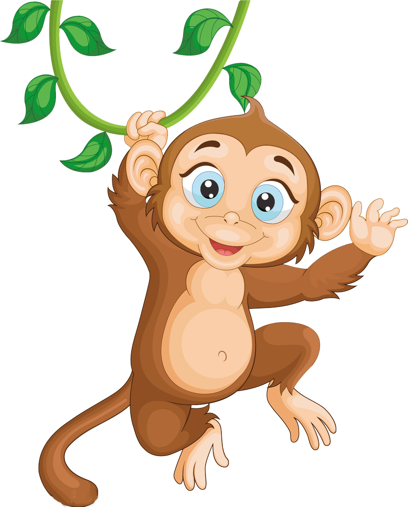 Monkey Illustration - Jumping Monkey - Monkey Hanging From Tail Cartoon (1200x1489)
