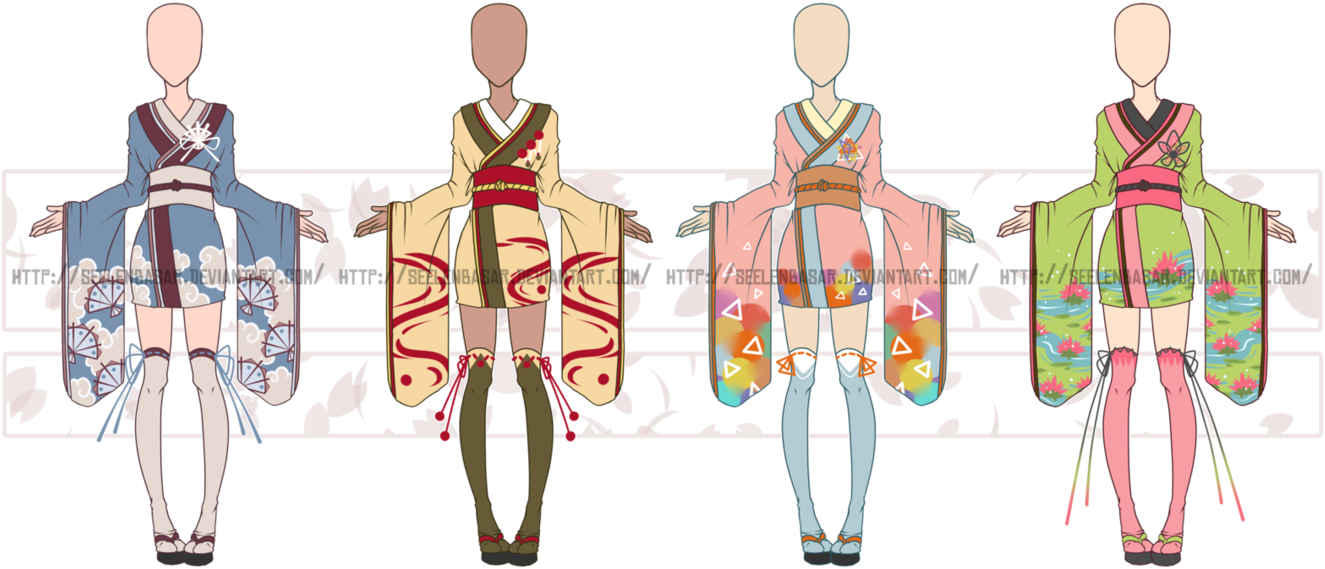 Kimono Clothing Dress Yukata - Anime Short Kimono Drawing (1353x591)