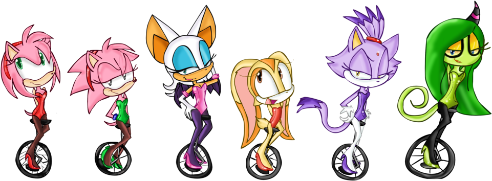 Sonic Girl's On Unicycles 2 By Fun Time Is Party - Cartoon (1024x364)