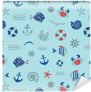 Doodle Vector Sea Background With Fish, Crab, Starfish, - Marine Life Doodle (400x400)