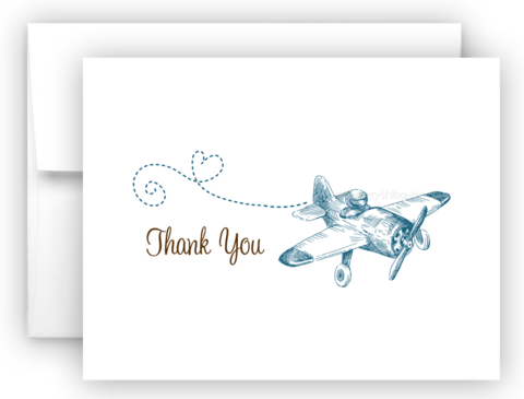 Vintage Airplane Printed Thank You Cards • Folded Flat - Baby Shower (480x365)