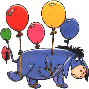 Eeyore Clipart - Eeyore On A Balloon (377x375)