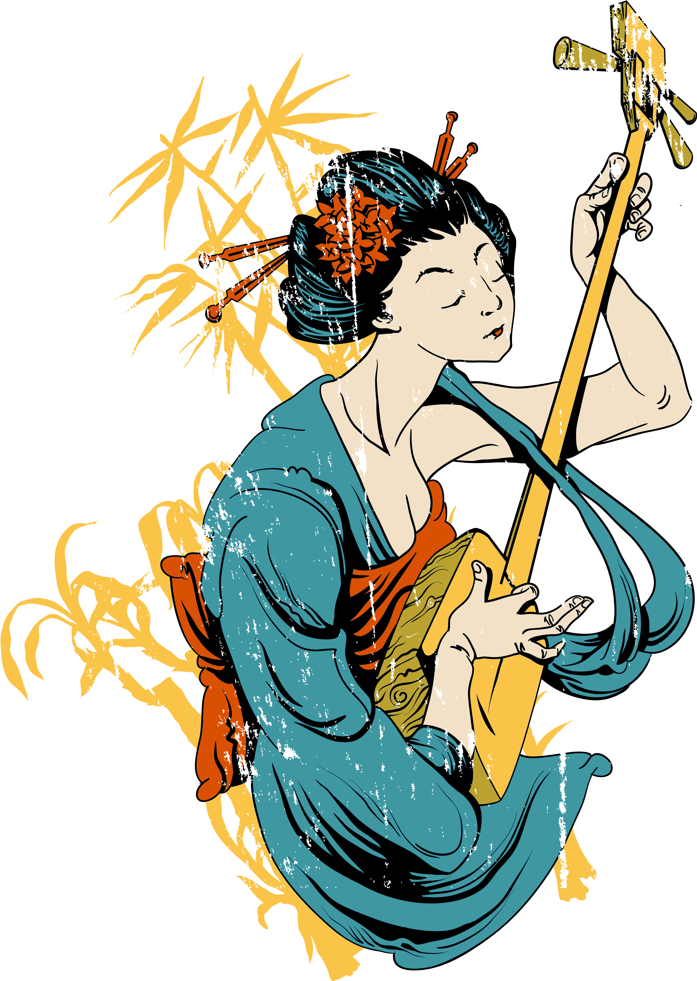 Japanese Geisha Vector Scroll Painting - Oprint Chinese Style Shower Curtains For Bathroom Waterproof (3333x3333)