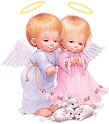 Cute Baby Angels With Bunnies Free Png Clipart Picture - Cute Baby Angel Png (378x434)
