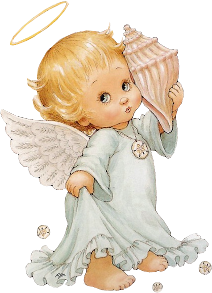 Cute Little Angel With Shell - Angel Clipart (490x638)