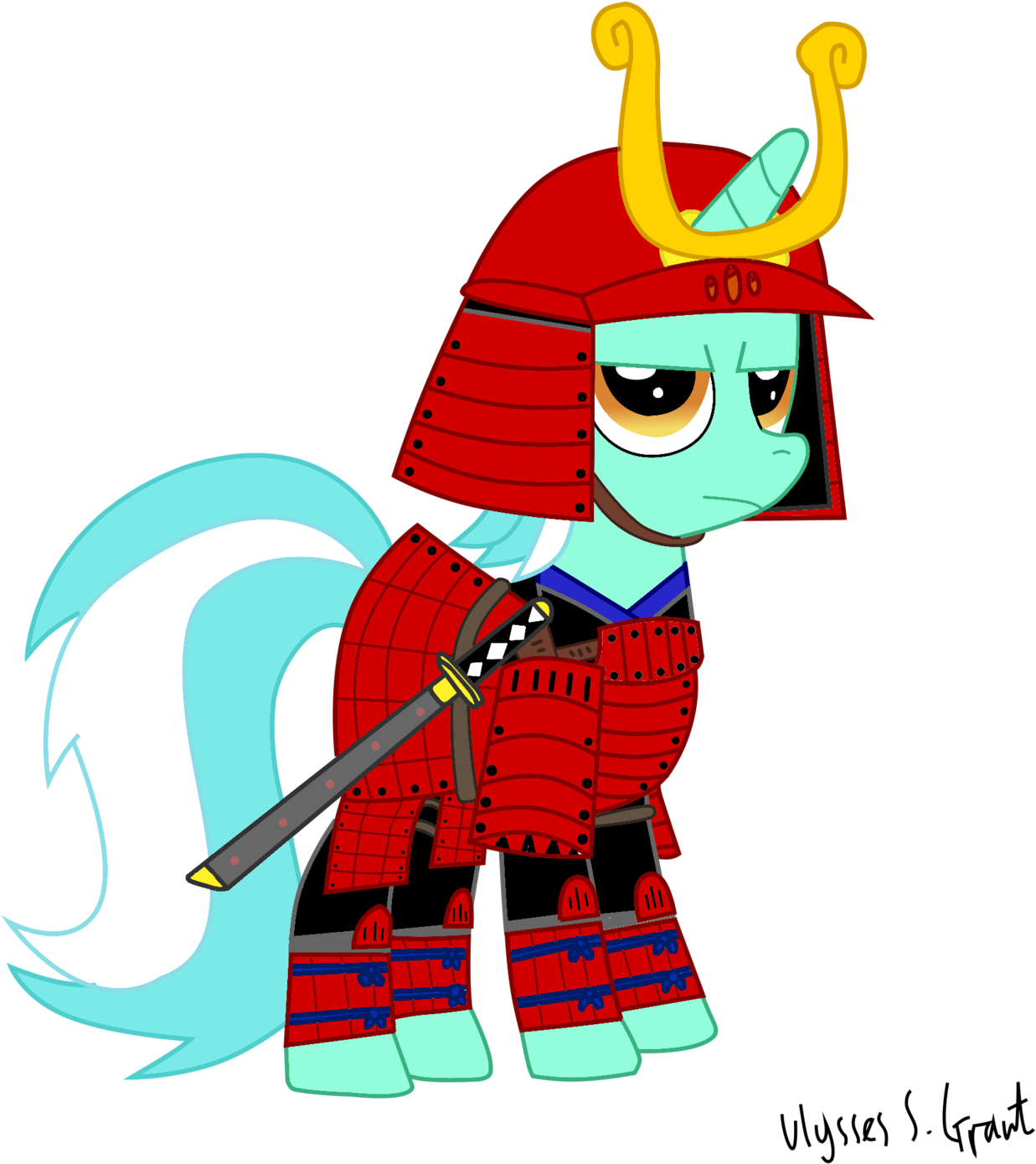 Pony Samurai Japanese Armour Horse - Cartoon (1280x1438)
