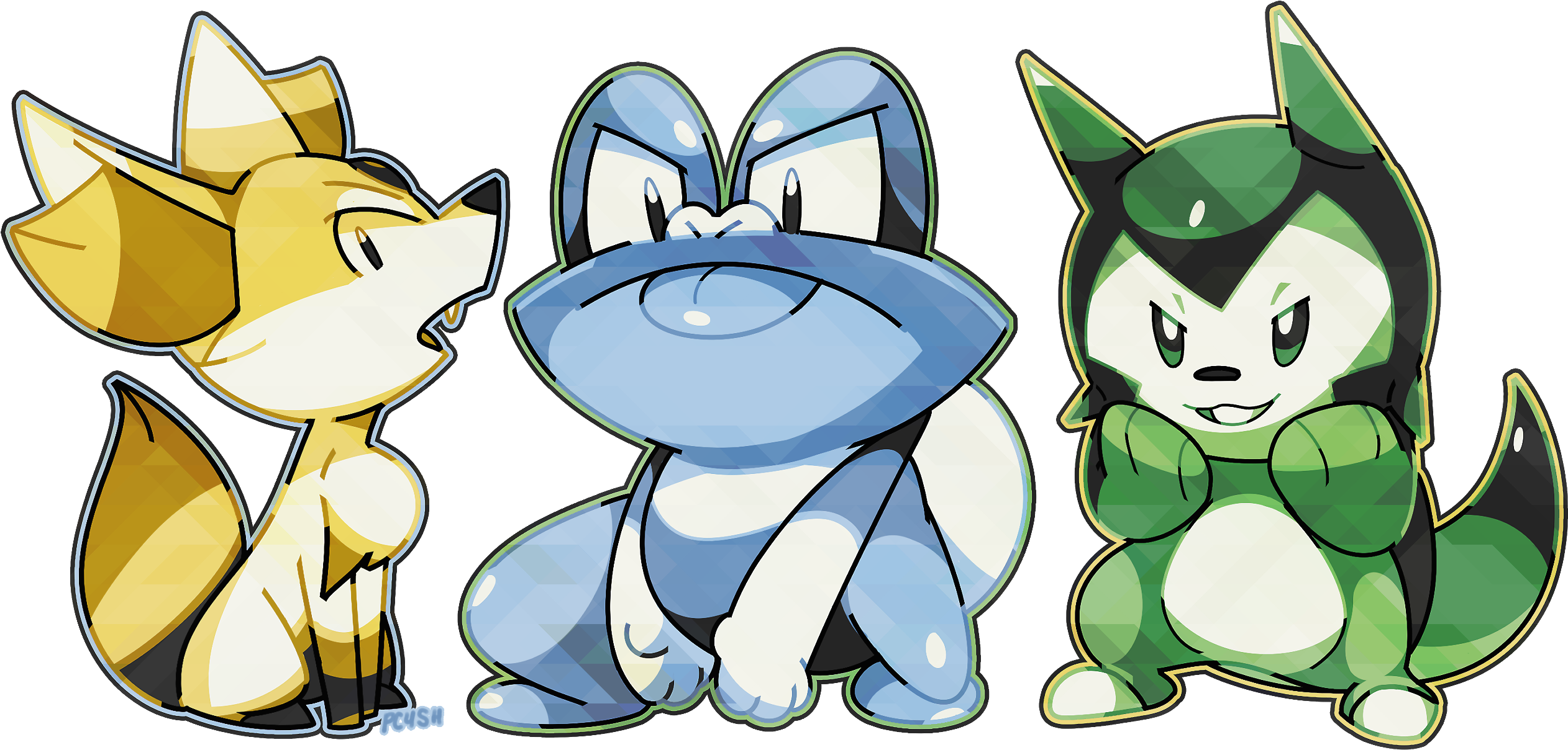 Another Artists That Strays From Emulating Sugimori's - Pokémon Mega Evolutions Kalos Starts (2546x1222)
