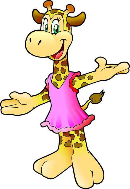 Anthropomorphized Animals, Dress, Giraffe, Robe - Cartoon Giraffe In Dress (440x640)