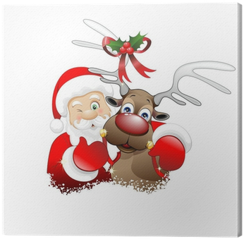 Cuadro En Lienzo Babb Natale Y Renna Cartoon Santa - Reindeer (400x400)