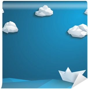 Low Poly Paper Boat Vector Background - Sea (400x400)