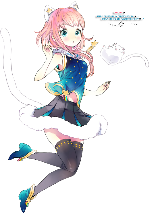 Neko Girl Render}'~ By Partyxglam - Anime Girl With Pink Hair And Green Eyes (600x750)