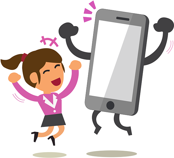 Cartoon Smartphone Helping A Woman To Go Shopping - Happy Mobile Cartoon Png  - (600x652) Png Clipart Download