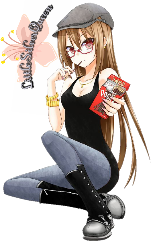 Pocky Girl Render By Littlesilverqueen - Glass Brown Hair Anime Girl (564x846)