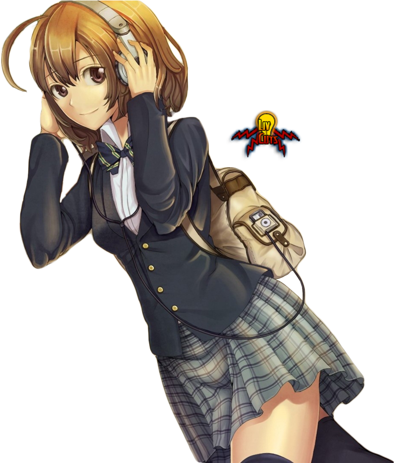 Anime Girl With Headphones Clipart - Anime High School Girl With Headphones (860x929)