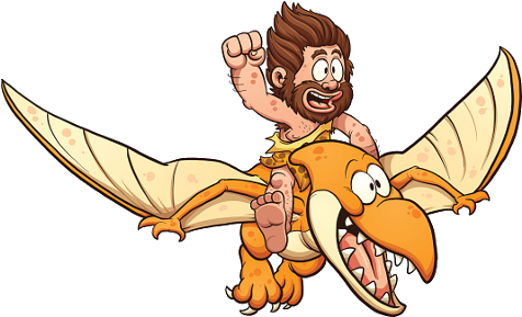 Cartoon Caveman Flying On Dinosaur - Pterodactyl Cartoon (500x300)