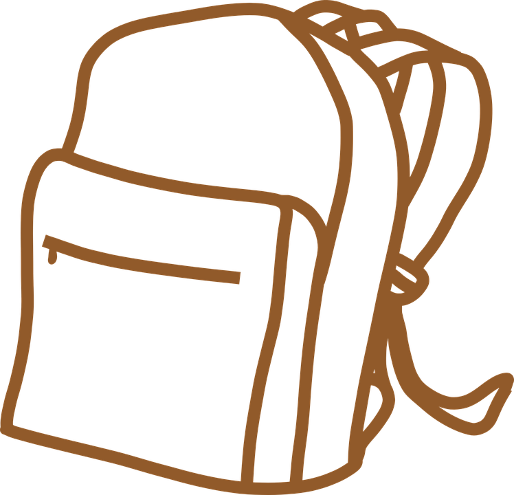 Vintage Clipart Of Backpack, Brown, Outline, Bag, School - School Bag Outline (748x720)