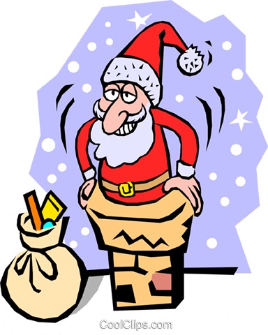 Santa Claus Going Down The Chimney Royalty Free Vector - Santa Going Down The Chimney (384x480)