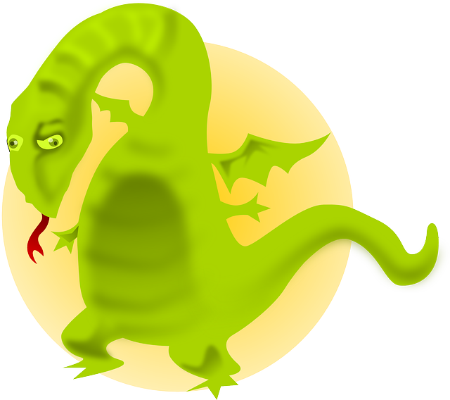 Green, Simple, Fire, Cartoon, Historic, Animal - Funny Cartoon Dragon Shower Curtain (640x568)