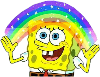 Spongebob Imagination Rainbow Meme Tumblr Overlay - Sponge Bob Stickers (375x360)