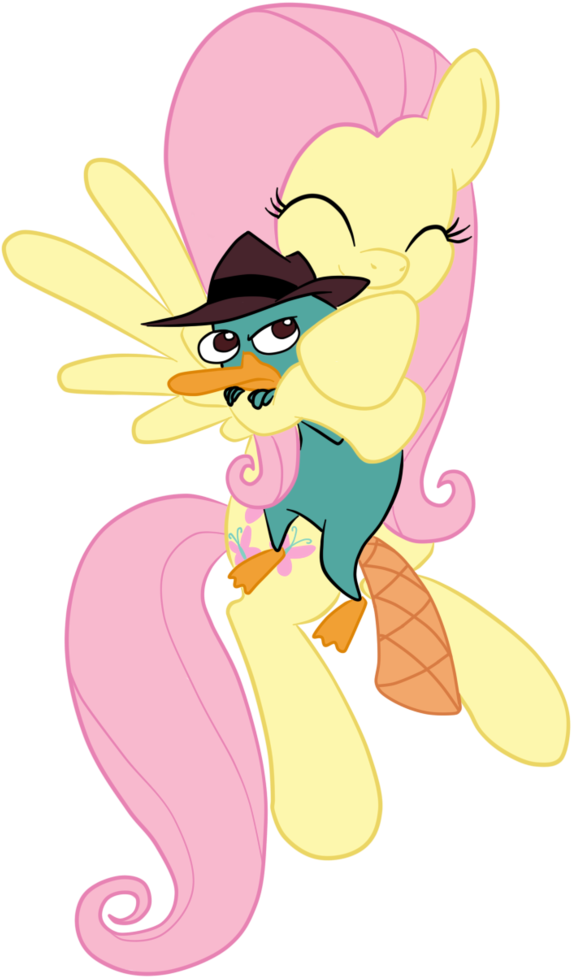 Sugumi-gumi, Crossover, Cute, Fluttershy, Hug - Fluttershy And Perry (624x1024)