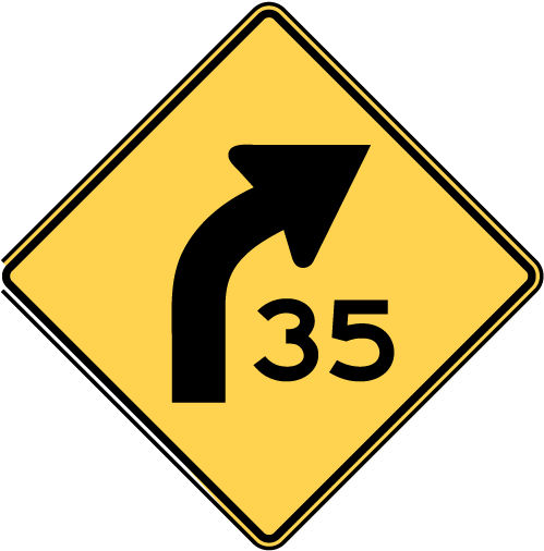Examples Of Warning Signs Curve 35 Ahead Sign - W1 4r Sign Mutcd (500x514)